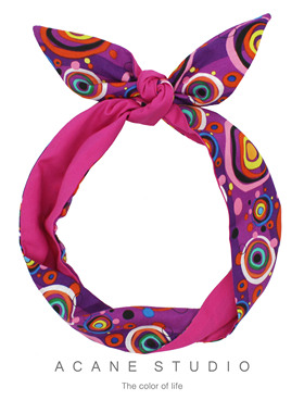 ACANE 玫红彩色气泡圈圈可爱甜美涂鸦个性文艺复古双面打结宽发带