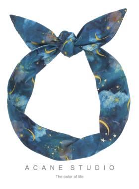 ACANE 藏蓝色夜空星星月亮文艺复古气质小清新打结宽发带箍头饰品