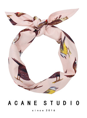 ACANE 粉底多彩小鸟复古文艺欧美超宽铁丝打结兔耳朵发带箍包头巾