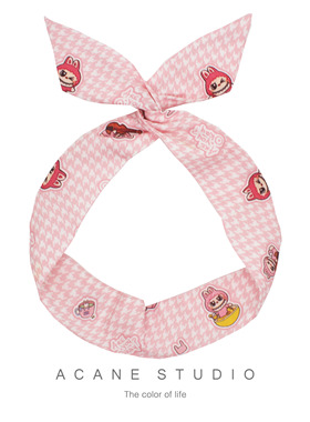 ACANE 粉色千鸟格小精灵可爱卡通文艺复古小清新日韩国兔耳朵发带