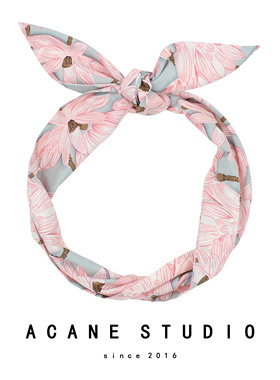 ACANE 灰底荷花复古小清新文艺超宽铁丝蝴蝶结打结发带包头巾饰品