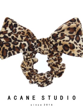 ACANE 豹纹金丝绒复古文艺个性气质丸子头超大蝴蝶结发圈绳头饰品