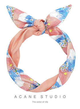 ACANE 嫩粉色油画涂鸦富士山气质文艺复古温柔双面宽发带箍头饰品