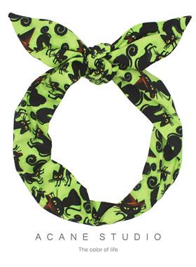 ACANE 万圣节荧光绿黑猫卡通个性复古小清新节日打结宽发带头饰品
