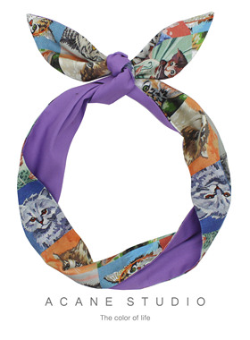 ACANE 猫狗格子相框水彩涂鸦复古文艺小清新可爱双面宽发带头饰品