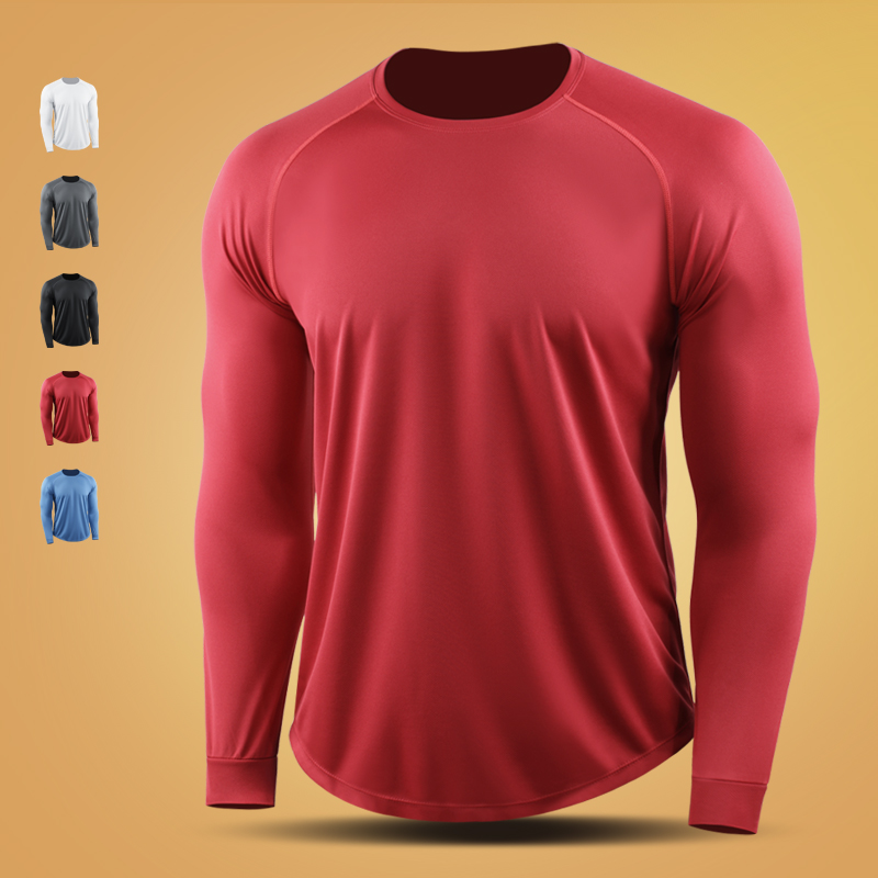 橙义家长袖速干男宽松大码健身衣