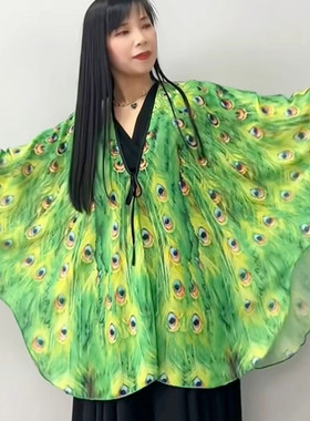 防晒百搭雪纺纱巾沙滩披肩围巾仿生孔雀翅膀舞蹈骑行拍照打卡推荐