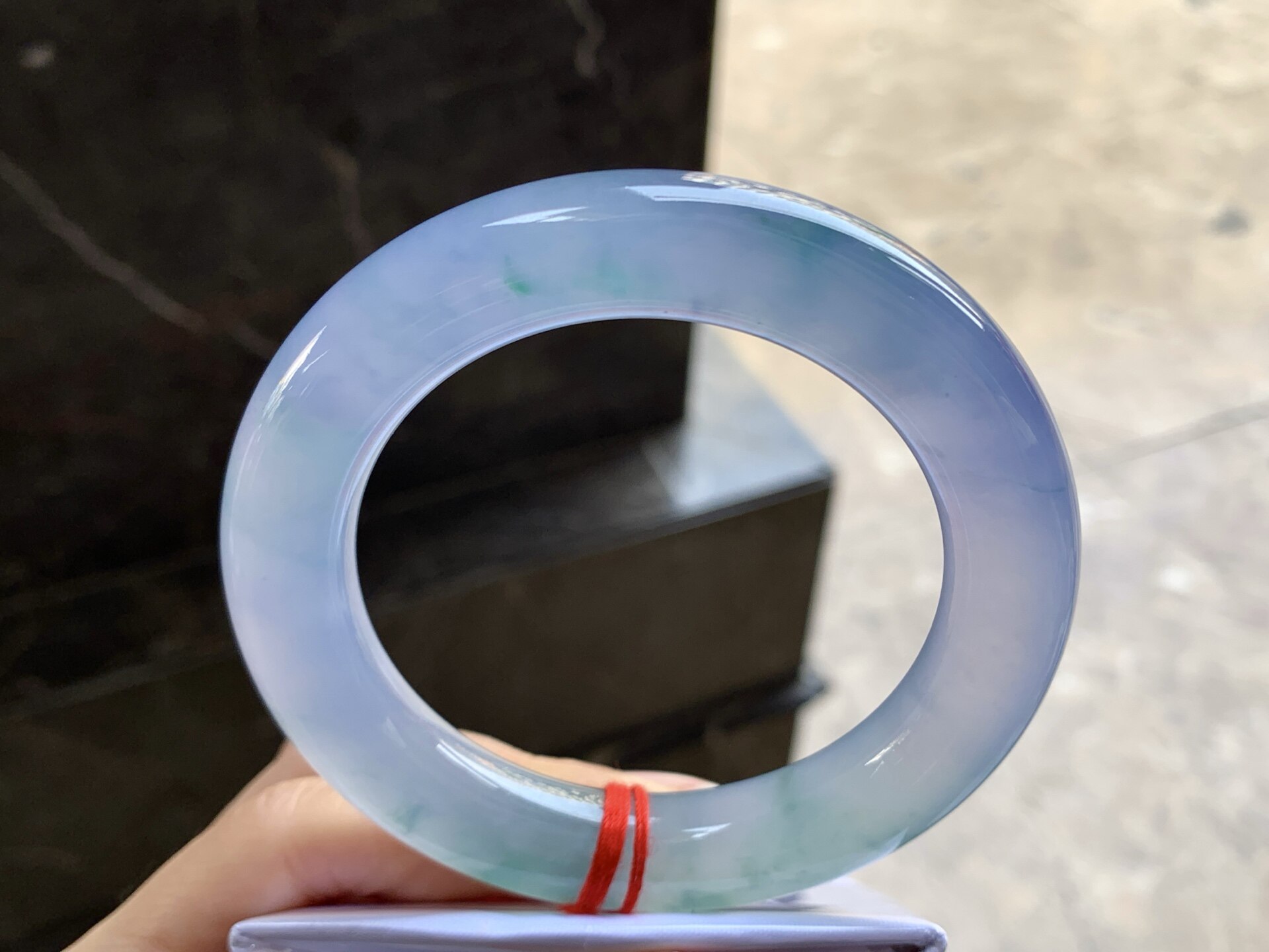 翡翠冰种紫罗兰飘花圆条手镯 圈口59