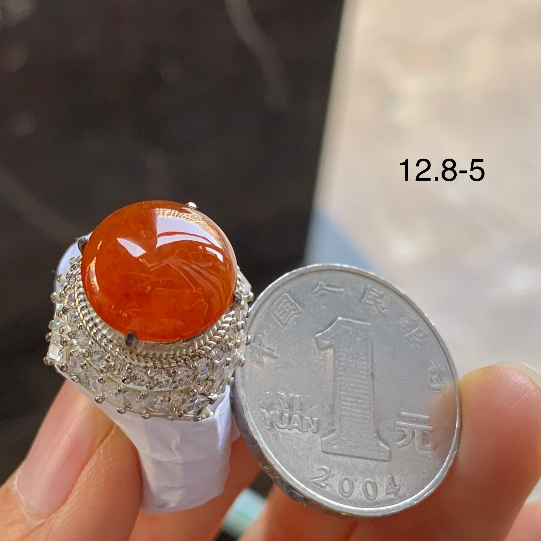 翡翠红翡戒面 颜色浓郁鲜艳