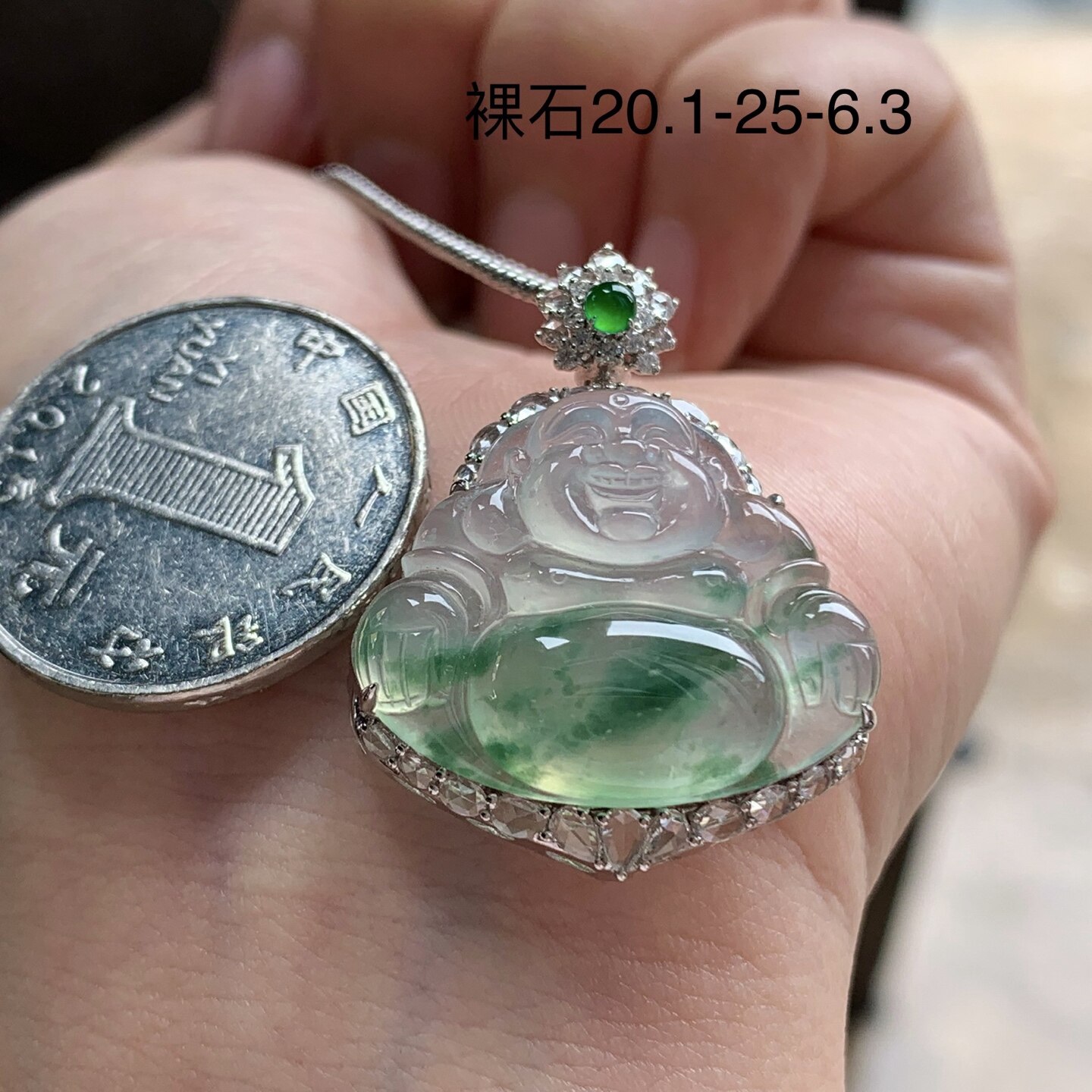 翡翠冰种蓝花佛公 料子冰透 荧缅甸翡翠