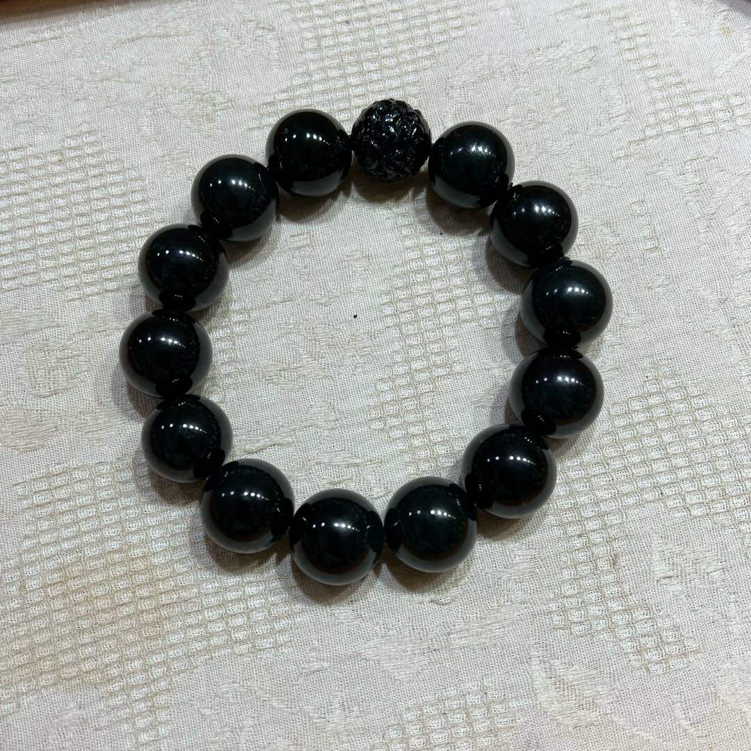 翡翠墨翠手串，15.8mm，14颗