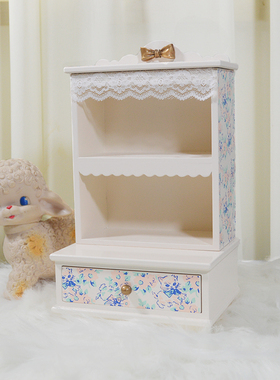 swimmer蕾丝花边猫咪桌面盲盒公仔展示架收纳盒木质抽屉式首饰盒.