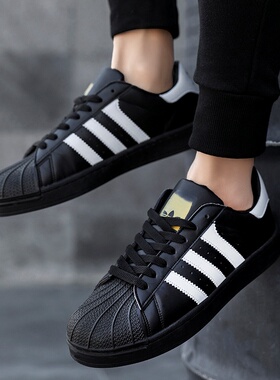 莆田贝壳头男女款黑色经典加绒春夏季学生百搭小白色透气休闲板鞋