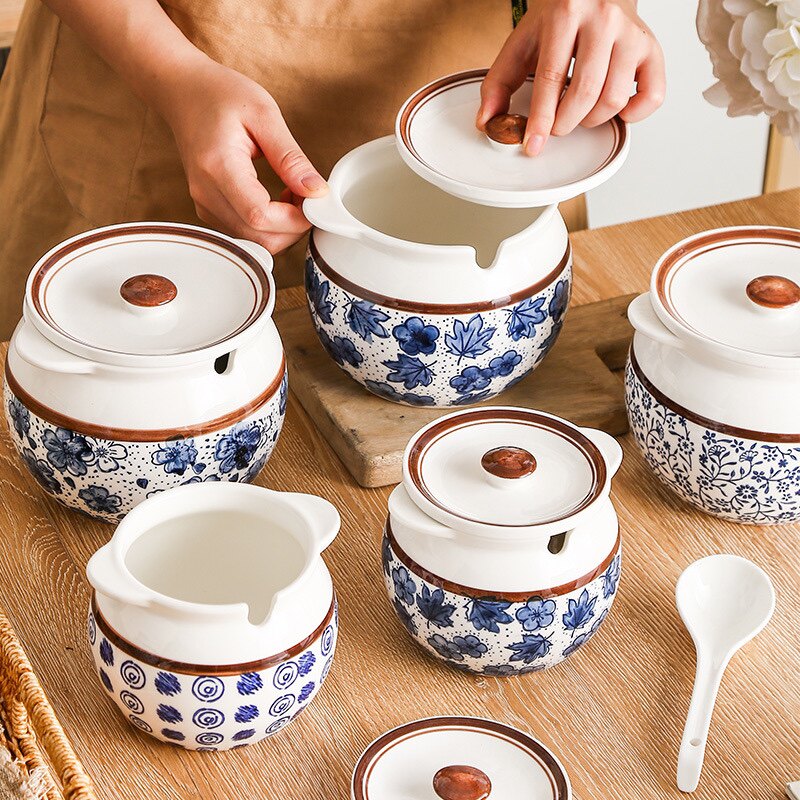 日式猪油罐陶瓷双耳耐高温厨房家用盐罐密封罐辣椒油罐有盖调味罐