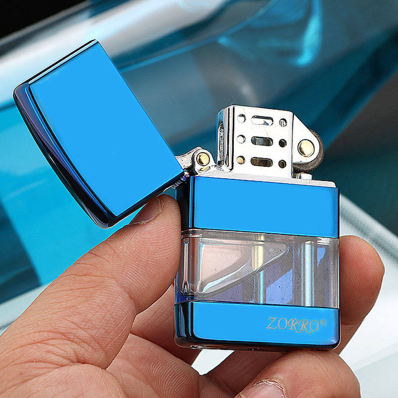佐罗煤油打火机z690翻盖透明可视油量油仓密封黄铜壳认准zorro标