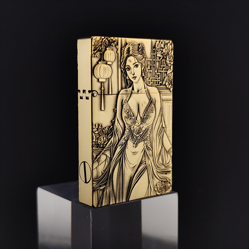 古风美女煤油打火机黄铜浮雕ZL8同款小重甲超薄无底标可私人定制