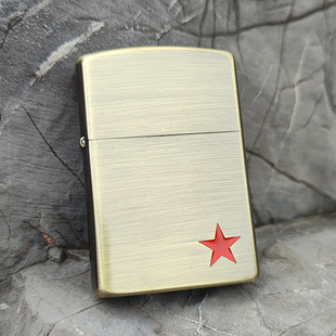 zorro佐罗中国心煤油打火机古银拉丝金色五星铜壳红色五角星简约
