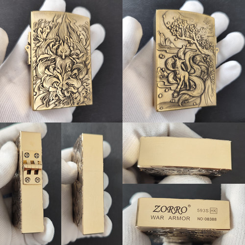 佐罗593煤油打火机重甲黄铜大砖