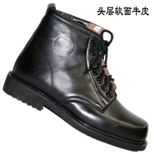 冬季棉皮鞋男士头层软面牛皮部队保暖鞋手工羊毛一体高帮爸爸鞋子