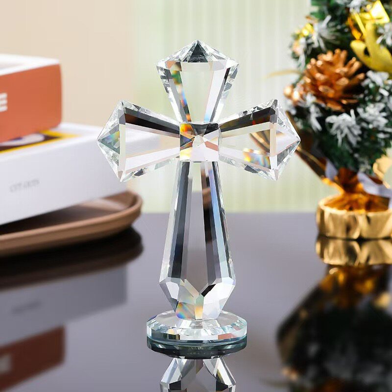 水晶十字架摆件 家居客厅装饰品 欧式创意工艺品 玄关桌面摆设