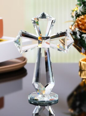 水晶十字架摆件 家居客厅装饰品 欧式创意工艺品 玄关桌面摆设