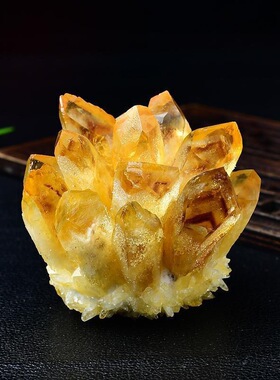 天然黄晶牙水晶簇摆件暴力黄水晶原石标本消磁能量石家居客厅装饰
