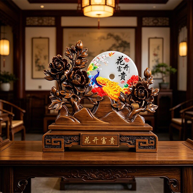 花开富贵如意平安扣摆件树脂工艺品家居办公室装饰品乔迁新居礼品
