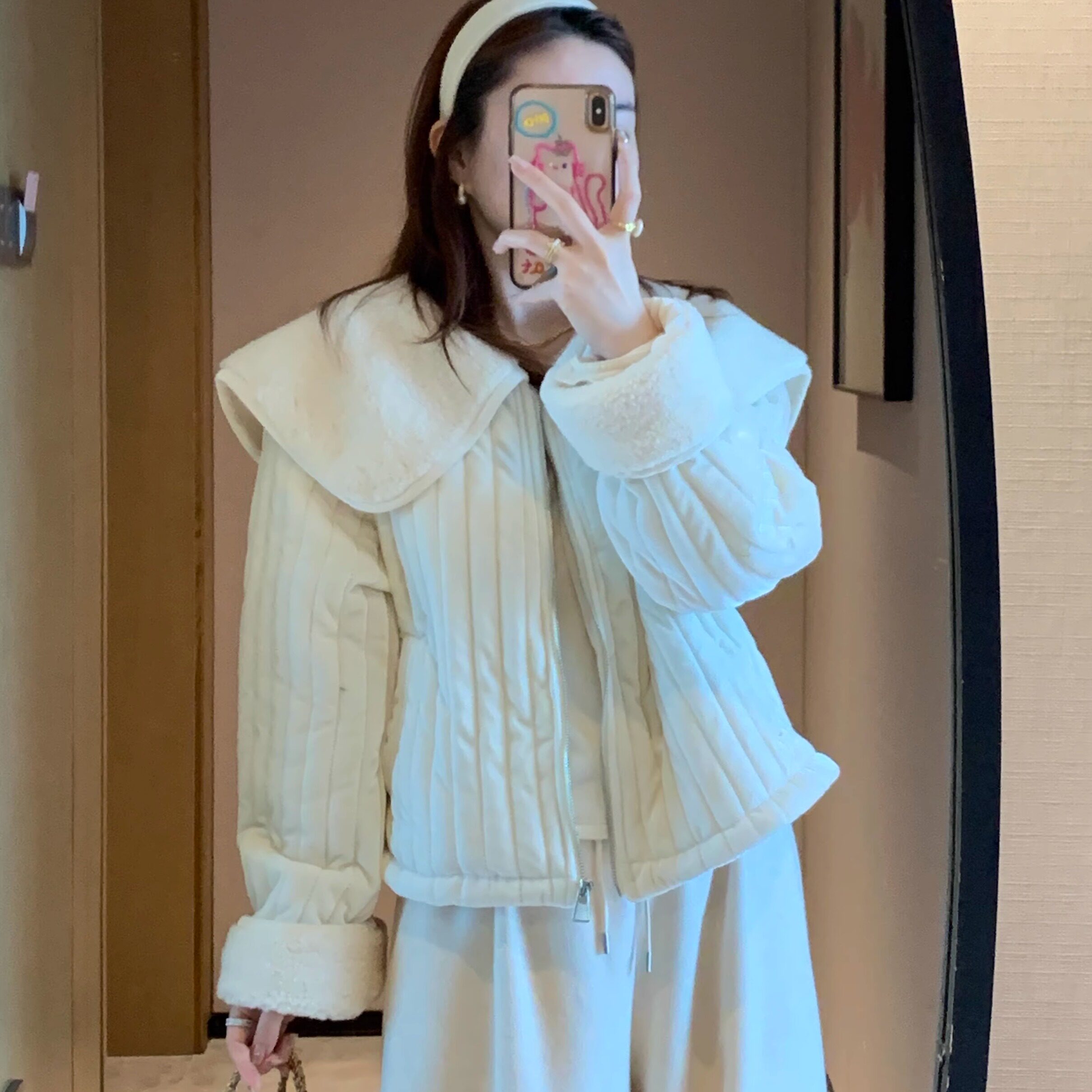 2025新款翻领纯色宽松棉衣甜美气质娃娃领保暖休闲百搭棉服外套女