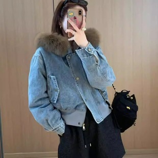 2025新款 休闲百搭外套 复古牛仔羽绒内胆连帽外套毛领可拆卸时尚