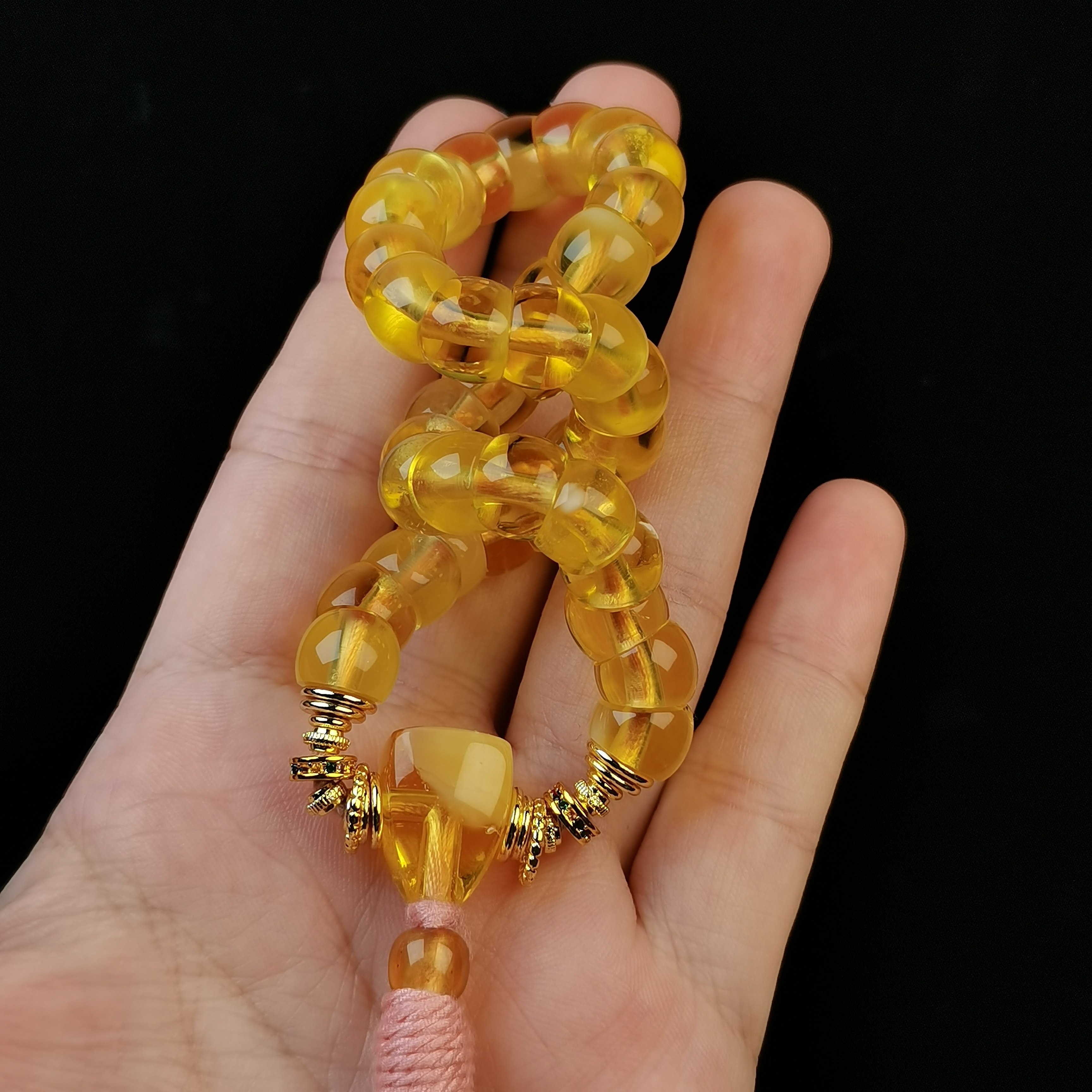 纯天然琥珀蜜蜡金珀金绞蜜9mm大肠珠马蹄珠斜切配饰文玩手串手持