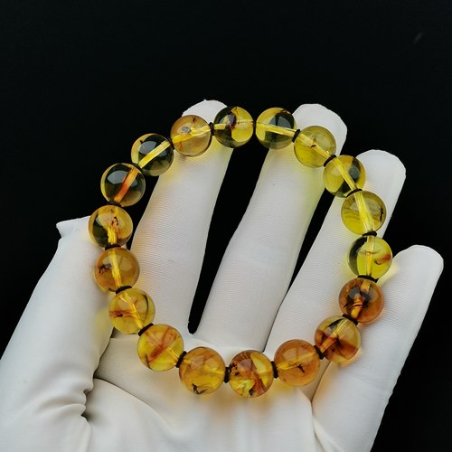 天然原矿琥珀蜜蜡渐变虫珀琥珀10.4mm手串颗颗带虫文玩单珠百搭款