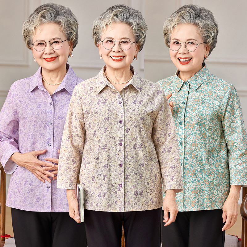 中老年女纯棉薄款衬衫外套春秋图片