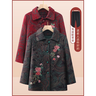 奶奶春秋外套加绒中老年人冬装外婆衣服女607080岁老太太长袖上衣