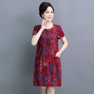 中老年人夏装女60岁70奶奶连衣裙棉绸妈妈夏季裙子中长款老人衣服