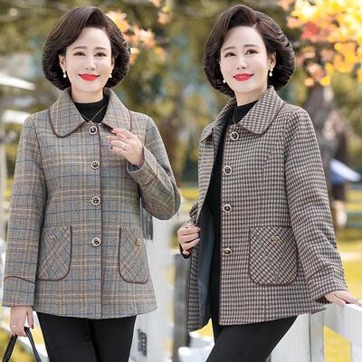 妈妈春季外套时尚新款格子风衣
