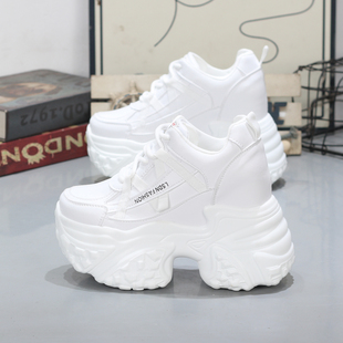 百搭休闲松糕老爹鞋 新款 女超高跟 超厚底12cm春季 内增高14CM小白鞋