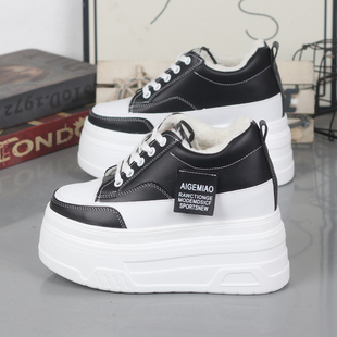 休闲棉鞋 12CM小白鞋 女 女厚底内增高10 2024秋冬加厚加绒保暖棉鞋