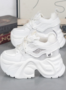 内增高14CM小白鞋超厚底12cm春季新款百搭休闲松糕老爹鞋女超高跟