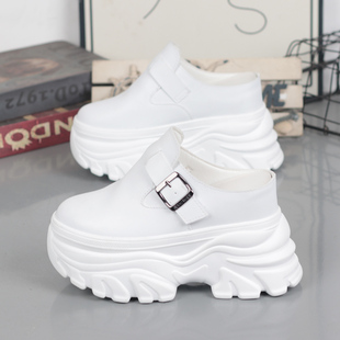 2026春夏小白鞋女厚底内增高11CM小个子无后跟懒人鞋半拖鞋女