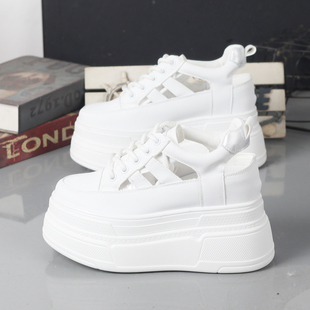 罗马凉鞋 10cm厚底松糕休闲凉鞋 夏透气镂空小白鞋 增高12cm包头凉鞋