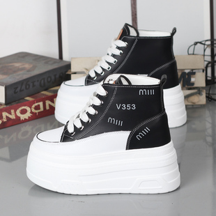 棉鞋 2024秋冬高帮鞋 12CM百搭休闲学生单鞋 内增高10 女厚底小白鞋