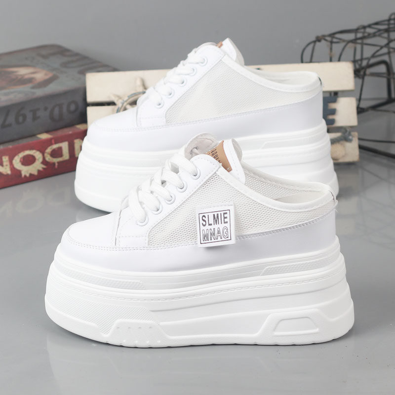 包头半拖鞋女2026新款外穿网面厚底增高10-12CM休闲一脚蹬无后跟