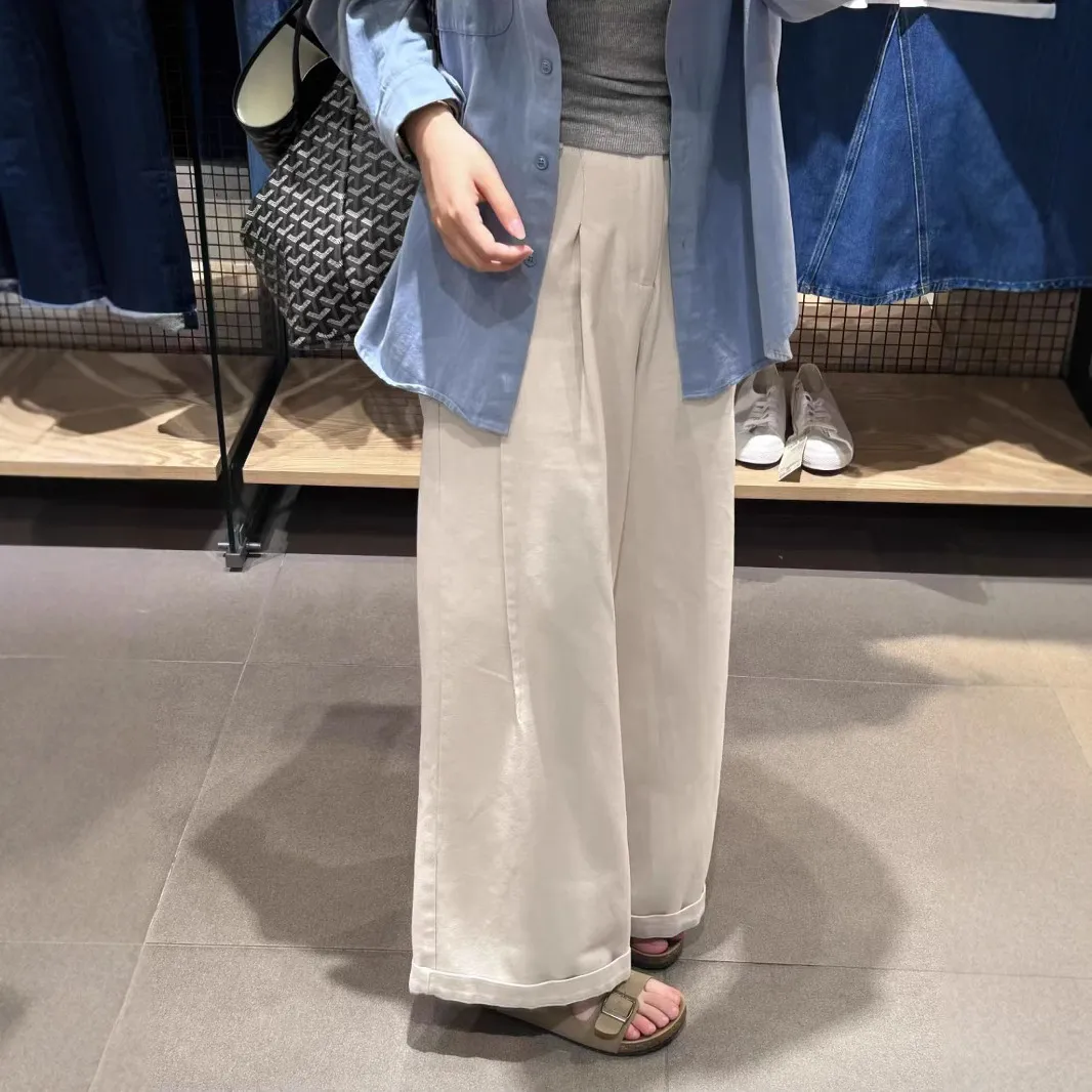 高腰阔腿裤女休闲裤2024秋季新款韩版宽松显瘦直筒白色裤子潮长裤