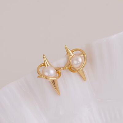 DIY配件天然珍珠S925纯银时尚个性星球新款耳钉空托配6-7mm圆珠