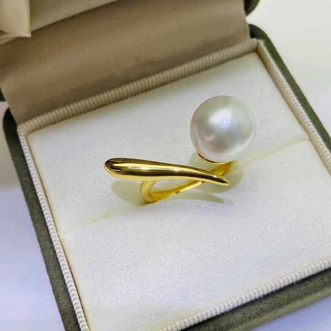 DIY配件天然珍珠S925纯银时尚个性款调节戒指空托 配8-12mm圆珠