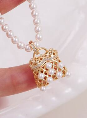 DIY配件天然珍珠S925纯银时尚万能扣包包吊坠空托银饰配3-4mm圆扁