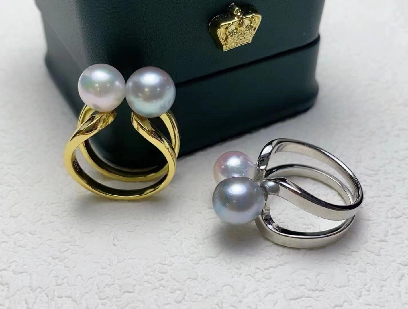 长源纯银镀金双珠戒指配件