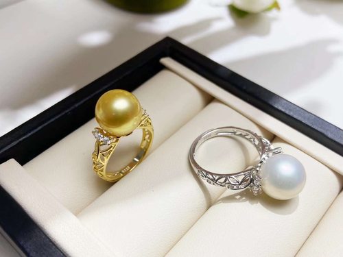 DIY配件天然珍珠S925纯银Ｋ金工艺镂空戒指空托 配11-12mm圆扁珠