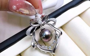 DIY配件天然珍珠S925纯银精工镶锆石吊坠项坠空托 9mm圆椭珠 配6