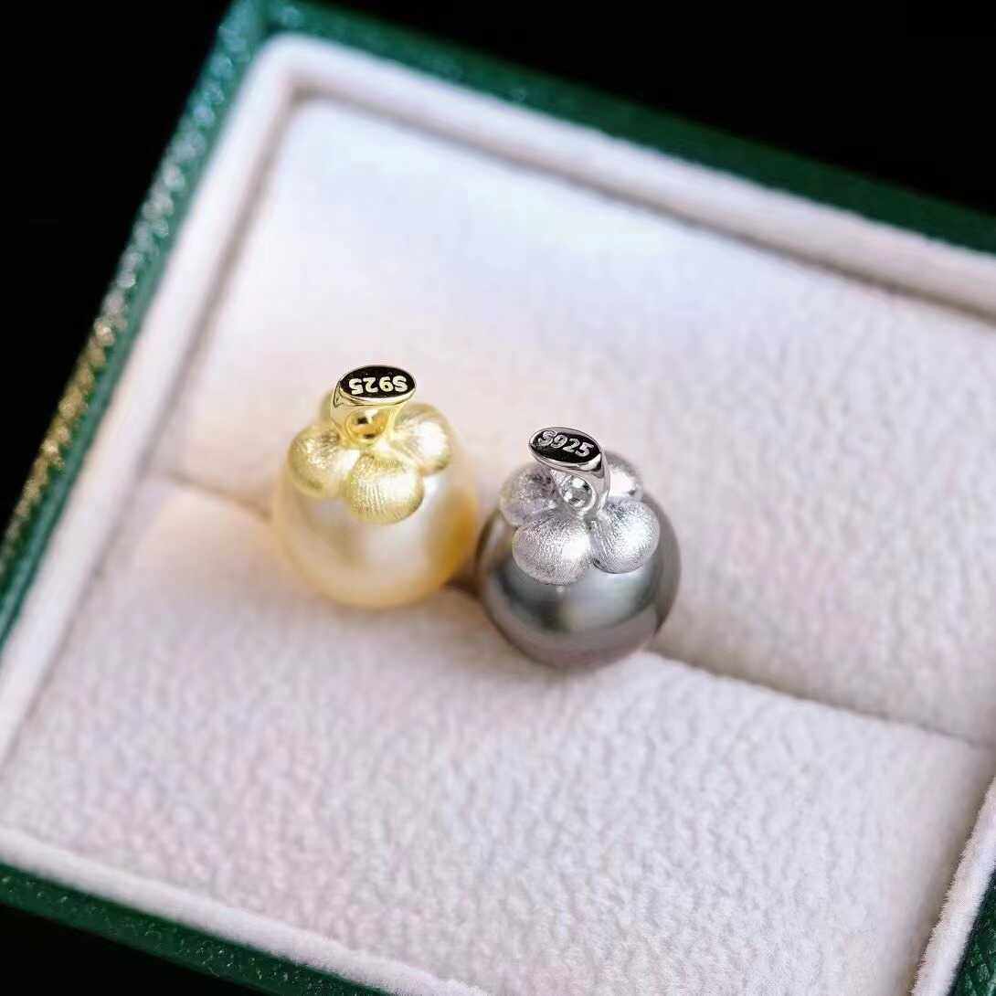 DIY配件天然珍珠S925纯银磨砂花瓣吊坠项坠空托 配10-13mm圆珠